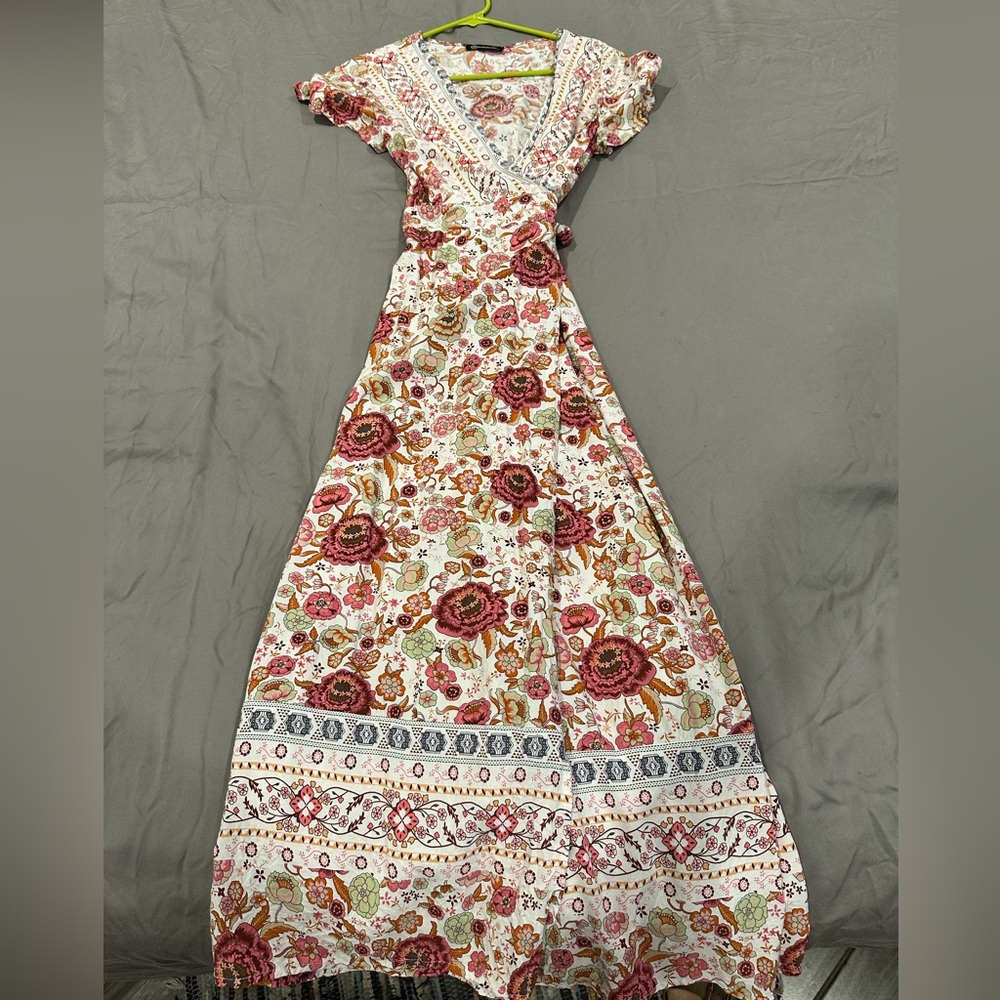 Pretty Garden Floral Wrap Maxi Dress Sz Sm